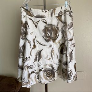 Linen White Gray Brown Floral Watercolor A Line Skirt Size 1X